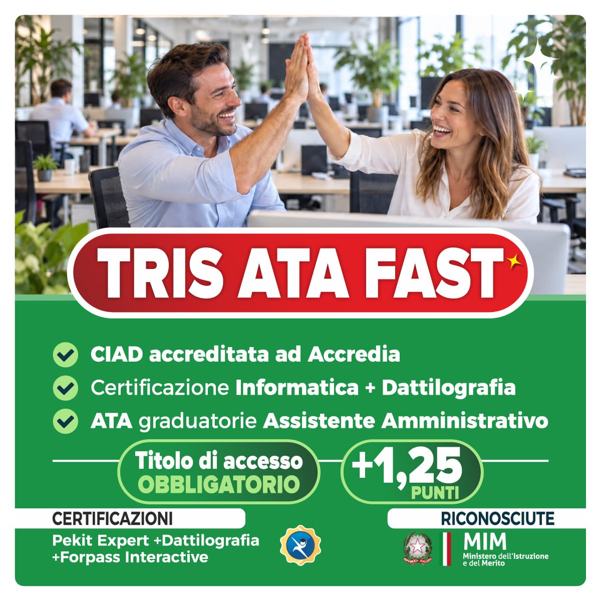 TRIS ATA FAST: CIAD PEKIT Expert, Dattilografia FORDAT e Forpass Interactive per le graduatorie del personale ATA.